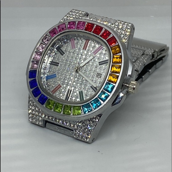 🥶Iced out Watch🧊 Rainbow🌈 - Picture 3 of 3
